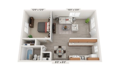 Classic One Bedroom - 1 bedroom floorplan layout with 1 bath and 560 square feet