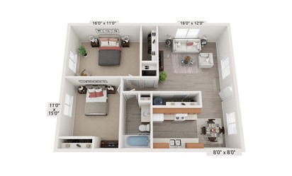 Renovated Two Bedrooms - 2 bedroom floorplan layout with 1 bath and 832 square feet