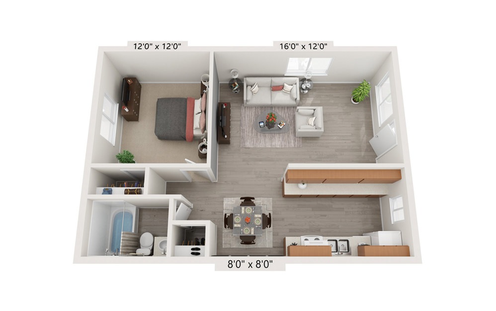 Renovated One Bedroom - 1 bedroom floorplan layout with 1 bath and 560 square feet (1st floor 2D)